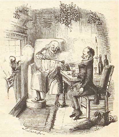 Scrooge and Bob Cratchit sharing a Smoking Bishop